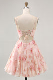 Blush Floral A Line Square Neck Corset Printed Graduation Dress