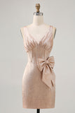 Champagne Satin Short Graduation Dress with Bow