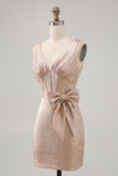 Champagne Satin Short Graduation Dress with Bow