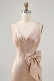 Champagne Satin Short Graduation Dress with Bow