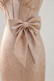 Champagne Satin Short Graduation Dress with Bow