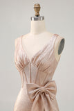 Champagne Satin Short Graduation Dress with Bow