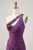 Dark Purple One Shoulder Bodycon Graduation Dress with Appliques