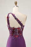 Dark Purple One Shoulder Bodycon Graduation Dress with Appliques
