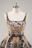 Black Apricot Sequined Tiered A Line Graduation Dress
