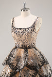 Black Apricot Sequined Tiered A Line Graduation Dress