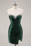 Dark Green Strapless Corset Bodycon Graduation Dress