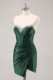 Dark Green Strapless Corset Bodycon Graduation Dress