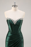 Dark Green Strapless Corset Bodycon Graduation Dress