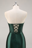 Dark Green Strapless Corset Bodycon Graduation Dress