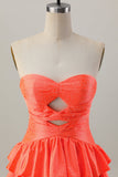 Orange Strapless Tiered A Line Cut Out Graduation Dress with Beading