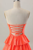 Orange Strapless Tiered A Line Cut Out Graduation Dress with Beading