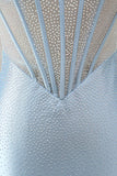 Strapless Light Blue Corset Bodycon Beaded Short Homecoming Dress with Slit