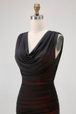 Sheath Cowl Neck Black Red Long Bridesmaid Dress with Slit