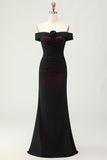 Off the Shoulder Sheath Black Pink Bridesmaid Dress with 3D Flower