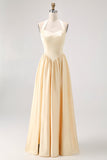 Daffodil Halter A Line Satin Bridesmaid Dress