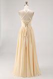 Daffodil Halter A Line Satin Bridesmaid Dress