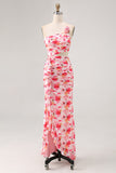 Sheath Red Cut Out One Shoulder Printed Floral Wedding Guest Dress