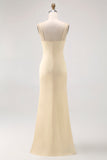 Daffodil Spaghetti Straps Satin Sheath Bridesmaid Dress