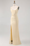 Daffodil Spaghetti Straps Satin Sheath Bridesmaid Dress