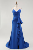 Strapless Royal Blue Mermaid Prom Dress with Sash