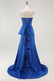 Strapless Royal Blue Mermaid Prom Dress with Sash