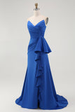 Strapless Royal Blue Mermaid Prom Dress with Sash