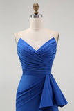 Strapless Royal Blue Mermaid Prom Dress with Sash