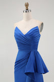 Strapless Royal Blue Mermaid Prom Dress with Sash