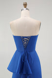 Strapless Royal Blue Mermaid Prom Dress with Sash