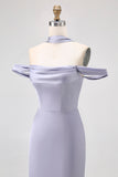 Off The Shoulder Dusty Blue Mermaid Bridesmaid Dress