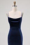 Dark Blue Spaghetti Straps Mermaid Bridesmaid Dress