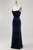 Dark Blue Spaghetti Straps Mermaid Bridesmaid Dress