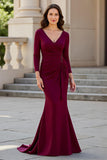 Mermaid Long Sleeves Grape Satin Ruched Choir Dress