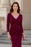 Mermaid Long Sleeves Grape Satin Ruched Choir Dress