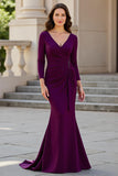Mermaid Long Sleeves Grape Satin Ruched Choir Dress