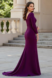 Mermaid Long Sleeves Grape Satin Ruched Choir Dress