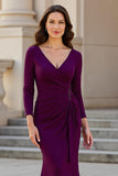 Mermaid Long Sleeves Grape Satin Ruched Choir Dress