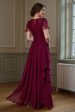 Burgundy A Line Ruffled Long Chiffon Choir Dress with Flutter Sleeves