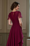 Burgundy A Line Ruffled Long Chiffon Choir Dress with Flutter Sleeves