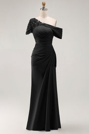 Mermaid Black Asymmetrical Mother of the Bride Dress with Appliques