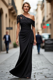 Black Mermaid Asymmetrical Long Mother of the Bride Dress with Appliques