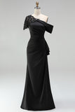 Black Mermaid Asymmetrical Long Mother of the Bride Dress with Appliques