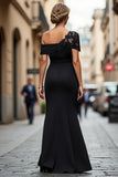 Mermaid Black Asymmetrical Mother of the Bride Dress with Appliques