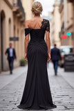 Black Mermaid Asymmetrical Long Mother of the Bride Dress with Appliques