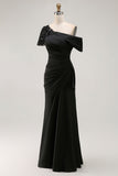 Mermaid Black Asymmetrical Mother of the Bride Dress with Appliques