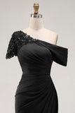 Mermaid Black Asymmetrical Mother of the Bride Dress with Appliques