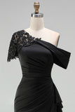 Black Mermaid Asymmetrical Long Mother of the Bride Dress with Appliques