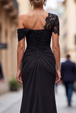 Black Mermaid Asymmetrical Long Mother of the Bride Dress with Appliques
