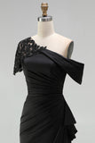 Black Mermaid Asymmetrical Long Mother of the Bride Dress with Appliques